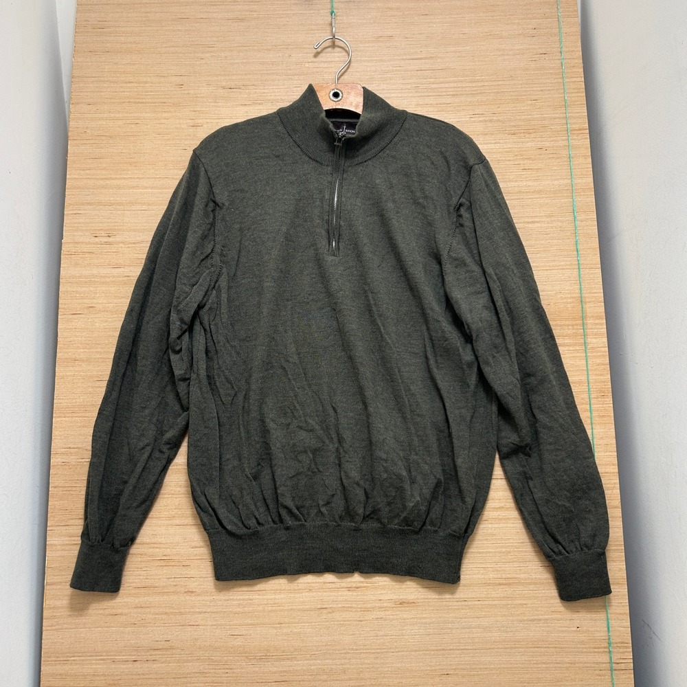 Black Brown 1826 Mens L 100% Merino Wool Quarter Zip Sweater Olive Green Italy